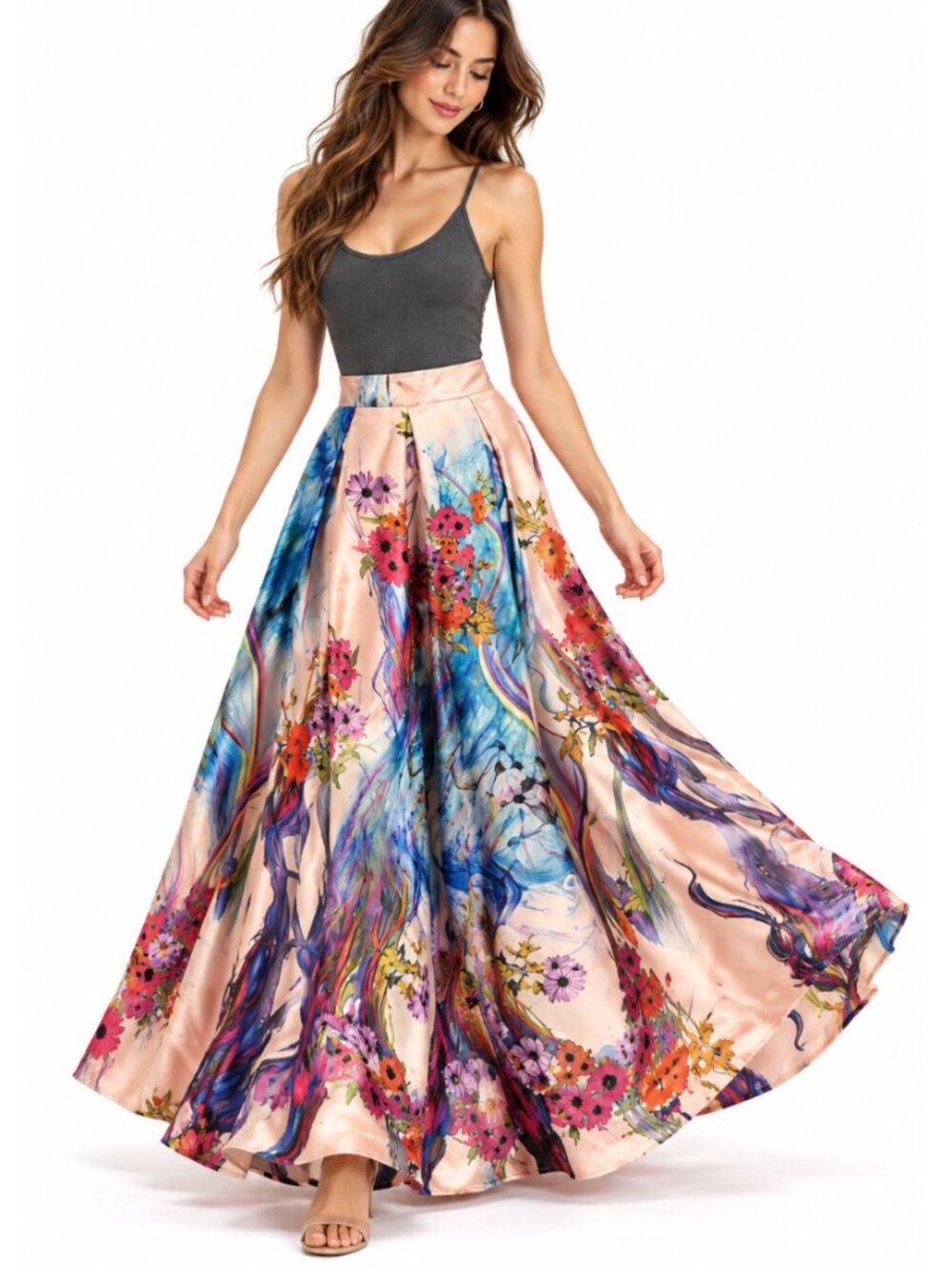 Pink Maxi Skirt Floral A-Line Size medium large Artsy Boho Quiet luxury